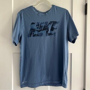 Nike Dri-Fit Short Sleeve T-Shirt, Camouflage‎ Logo, Blue, Size Large